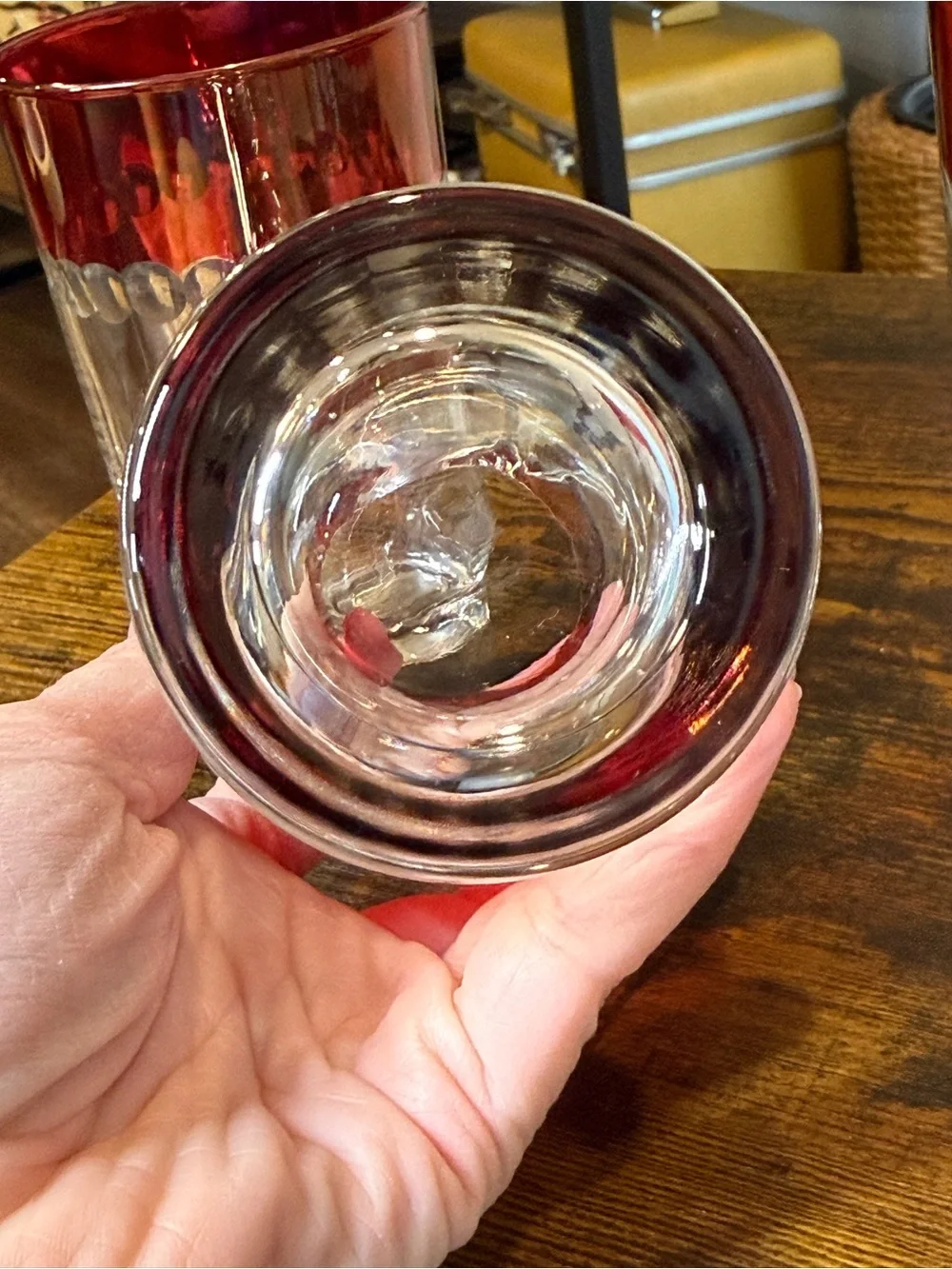 Vintage Ruby Red Cut to Clear Highball Glasses Set of 5 Scalloped Dot Tumblers